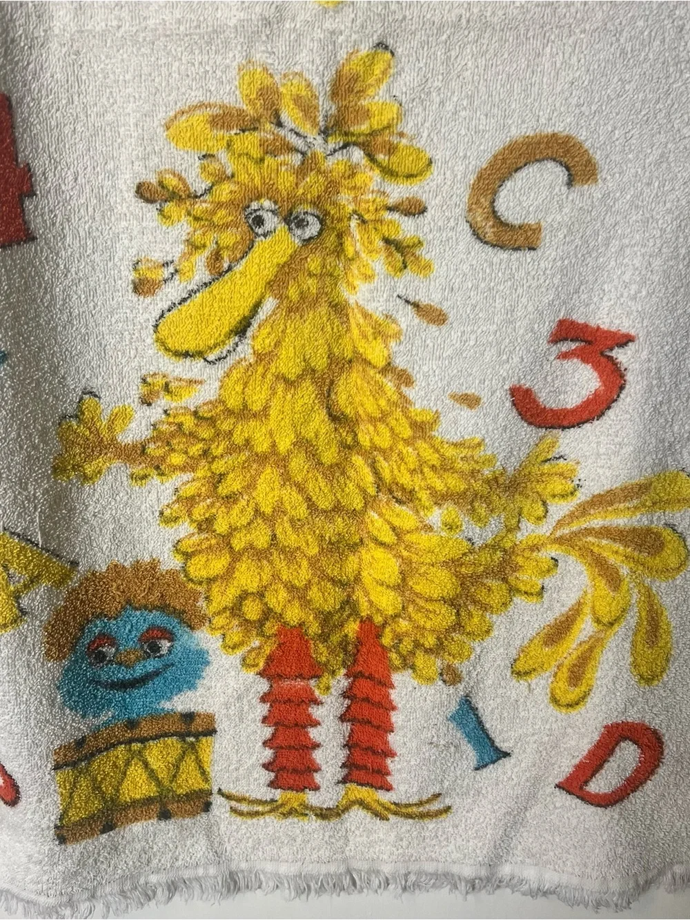 VTG 80s Cannon Sesame Street Big Bird Aristotle Numbers Letters Towel RARE Sz OS